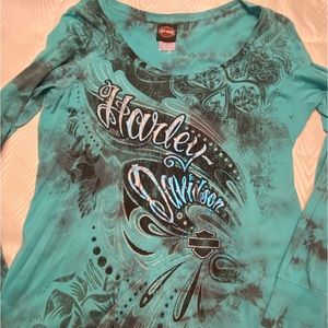 Harley Davidson Teal and black with bling Harley Davidson XL long sleeve shirt.